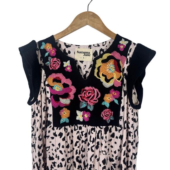 Savanna Jane Dress Women S Animal Print Embroidery Pink Spring Bohemian Shift - Picture 3 of 8